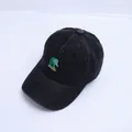 Kids black denim baseball cap with green elephant cactus embroidery for sun protection - Elephant Cactus Style (Style Four Black Denim)