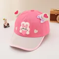 Pink cartoon rabbit baseball cap for kids with heart ears and velvet bow detail - Adjustable Kids Size / Khaki