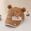 Detail of child baseball cap with plush bear ears, puppy print and decorative pocket - Baby 2-5 Years (48-52CM) / Coffee