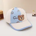 Blue and beige patchwork baby baseball cap with a cute 3D brown bear patch - Adjustable / Sky Blue