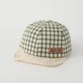 Cute green checkered baby baseball cap with soft brim and adorable bear leather patch - Toddler One Size / Square Label Bear Green