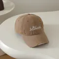 Casquette enfant marron kaki délavée avec broderie blanche et détails d'usure vintage - Enfants 50-54CM / Café Clair
