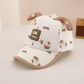 Detail of toddler baseball cap featuring 3D ears and cartoon dog pattern with logo - 48-52cm (Baby 2-6 Years) / White and Light Brown Ears