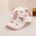 Detailed view of kids cartoon dog baseball cap with pink 3D ears and breathable fabric - 48-52cm (Baby 2-6 Years) / White and Pink Ears