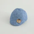 Gorra azul para bebé con lunares blancos y un parche de osito en 3D - 48-50cm (1-3 años) / Osito Azul