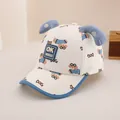 Detail of cream toddler baseball cap with blue brim and 3D dog ears and OK patch - 48-52cm (Baby 2-6 Years) / White and Blue Ears