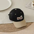 Kids baseball cap in black and beige with cute bear patch and embroidery - Kids 50-54cm / Black Bear Letter (Style 1)