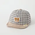 Gingham pattern baby baseball cap with cute plush bear patch and soft brim - Toddler One Size / Bear Khaki