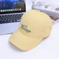 Detailed view of vintage 3D embroidery on a beige cotton baseball cap for kids - Kids 3-10 Years 50-54CM / Yellow