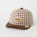 Plaid baby baseball cap with bear patch and soft brim in brown and white finish - Toddler One Size / Bear Coffee Color