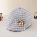 Blue and beige plaid baby beret cap featuring a cute 3D cartoon dog patch decoration - 48-50cm (1-3 Years Old) / Puppy Light Blue