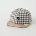 Infant plaid baseball cap in grey and beige with embroidered R logo and soft brim - Toddler One Size / R Logo Khaki