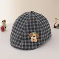 Dark grey and white plaid baby newsboy cap with a cute cartoon puppy patch - 48-50cm (1-3 Years Old) / Puppy Black