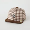 Brown checkered infant baseball cap with soft brim and R letter patch decoration - Toddler One Size / Coffee (Letter R)