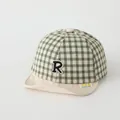 Infant soft brim baseball cap with green checkered pattern and embroidered R letter - Toddler One Size / R Label Grass Green