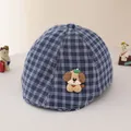 Baby boy beret hat with blue and white check pattern and cute puppy patch - 48-50cm (1-3 Years Old) / Puppy Navy Blue