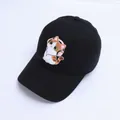 Kids black baseball cap with cartoon cat embroidery and pink headphone detail - Black Earphone Cat