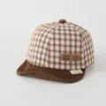 Brown checkered baby baseball cap with bear patch and soft brim for spring sun protection - Toddler One Size / Square Label Bear Brown