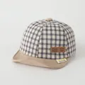 Grey checkered baby baseball cap with soft brim and cute bear leather patch - Toddler One Size / Square Label Bear Khaki