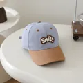 Kids baseball cap in blue and khaki cotton with smile patch embroidery - Kids 50-54cm / Sky Blue SMILE Face (Style 5)