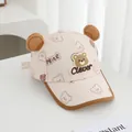 Detail view of pink kids baseball cap with 3D ears and cute cartoon bear prints - 50-52CM / Khaki
