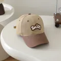 Kids baseball cap in khaki and brown with embroidered Smile patch design - Kids 50-54cm / Khaki SMILE Face (Style 5)