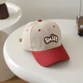 Kids baseball cap in beige and red with SMILE embroidery and breathable eyelets - Kids 50-54cm / Dark Red SMILE Face (Style 5)