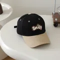 Kids baseball cap featuring a black crown with beige brim and SMILE patch embroidery - Kids 50-54cm / Black SMILE Face (Style 5)