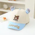 Cute beige and light blue baby baseball cap with 3D ears and cartoon bear patch - One Size (Approx 50-52cm) / Dinosaur Blue