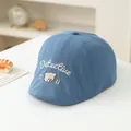 Blue cotton detective bear newsboy cap for toddlers with premium embroidery detail - 48-50cm / Style 3 Detective Bear (Detective) / Blue