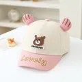 Cute beige and pink baby baseball cap with bear patch and 3D plush ears - One Size (Approx 50-52cm) / Dinosaur Pink