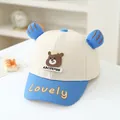 Cute toddler bear baseball cap with blue ears and cartoon embroidery in beige and blue - One Size (Approx 50-52cm) / Dinosaur Lake Blue