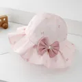 Pink cotton baby sun hat featuring big tulle bow and cute all-over bow prints - 52-54cm / Pink
