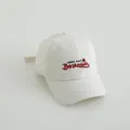Distressed white cotton baseball cap with red 'NICE DAY' embroidery and retro street style - 50-54cm / Off White