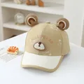 Süße Khaki-Bärenohr-Baseballkappe für Kleinkinder mit Hello Bear-Stickerei und Print - Einheitsgröße (ca. 50-52cm) / 3D-Ohr Khaki