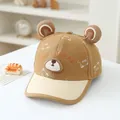 Braune und beige Baby-Baseballkappe mit 3D-Plüschbärenohren und HELLO BEAR-Stickerei - Einheitsgröße (ca. 50-52cm) / 3D-Ohr Kaffee