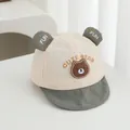 Infant bear peak cap in beige and olive green with cute bear embroidery and 3D ears - 48cm / Light Green Brim Style 2
