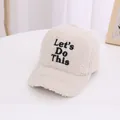 Kids cream fleece baseball cap with black Let's Do This embroidery in cozy autumn style - Kids (Approx. 2-8 Years) / Beige