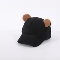 Black fleece baby baseball cap with cute brown bear ears and warm texture for winter - Kids (Approx 2-6 years) / Black