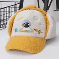Yellow child aviator baseball hat with cozy sherpa lining and astronaut patches - Kids (Approx. 3-10 Years) / Yellow