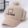 Gorro de aviador infantil marrón claro con visera de pana y solapas para orejas - Niños aprox 2-7 Años / Beige
