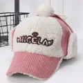 Gorra de invierno para niños en pana rosa con orejeras y pompón blanco - Niños (aprox. 2-7 años) / Rosa