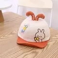Detail of baby sun hat with cute 3D bunny ears and soft colorful embroidery - Infant Toddler Size / Orange Brim