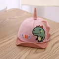 Pink baby baseball cap with green 3D dinosaur embroidery and soft brim for sun protection - Infant Toddler Size / Pink