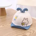 Detail of color-block baby baseball cap with soft brim and cute 3D bunny ears - Infant Toddler Size / Sky Blue Brim