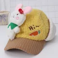 Gorro aviador infantil amarillo de borreguito con conejo 3D y visera de pana - Conejito Tímido 3D Amarillo