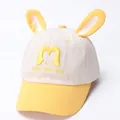 Detail of baby baseball cap with 3D bunny ears and 'Hello' embroidery on cotton fabric - 3-8 Years / Yellow