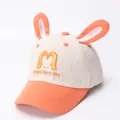 Close-up of cute cartoon toddler baseball cap with orange bunny ears and embroidery - 3-8 Years / Orange
