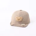 Beige baby baseball cap with soft brim and a cute plush teddy bear patch embroidery - 0-30 Months / Khaki