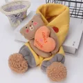 Bufanda de punto amarilla para niños con osito de peluche y pompón de invierno - Bufanda / Amarillo
